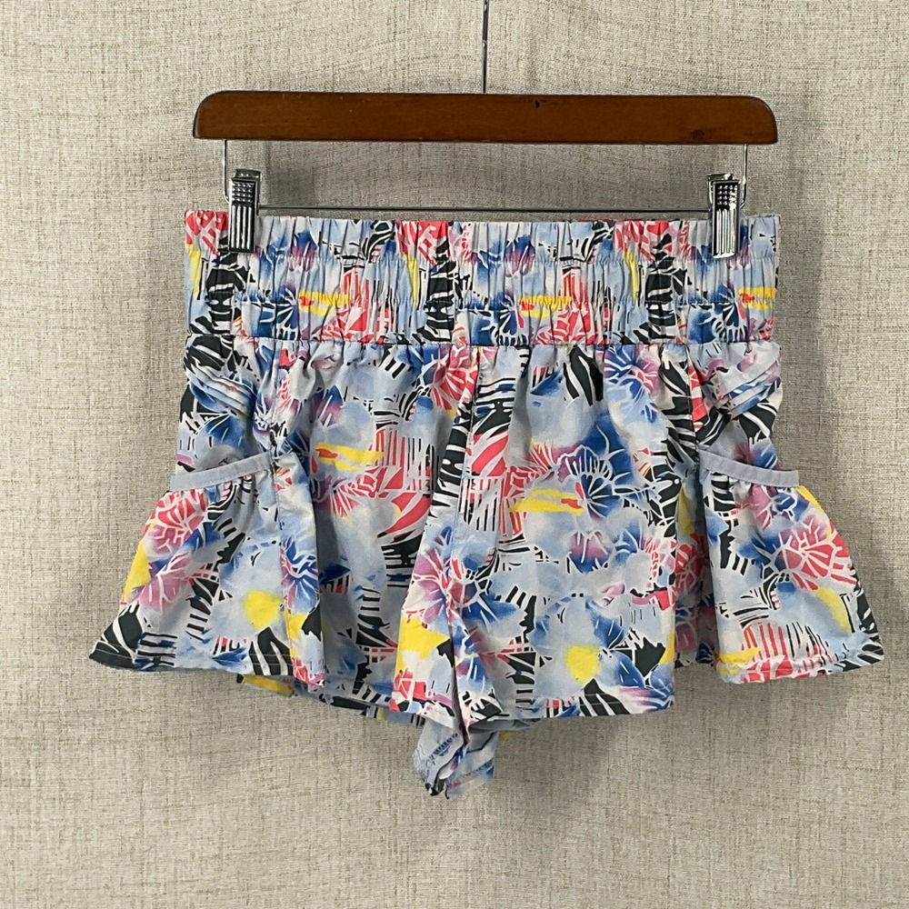 FP Movement The Way Home Shorts Womens S Blue Floral Smocked High Rise Boho